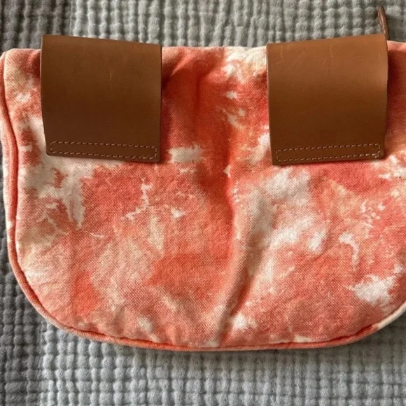 Clare V Canvas Fanny Pack Belt Bag Leather Strap Tie Dye Blood Orange Cloud - Picture 9 of 10